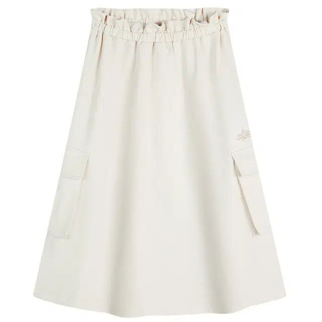 安踏儿童 纯色高腰舒适透气百搭工装半身裙 儿童款 泥灰白