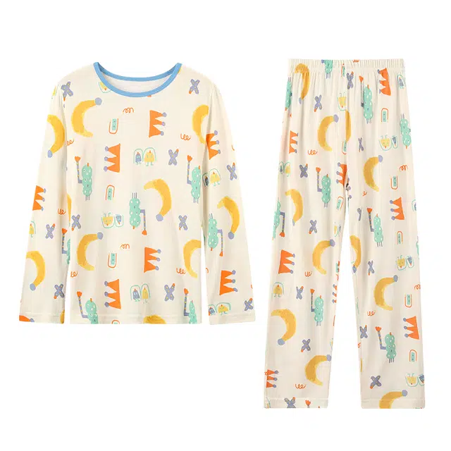 红豆 简约圆领套头长袖上衣松紧腰直筒长裤睡衣套装 儿童款 浅云