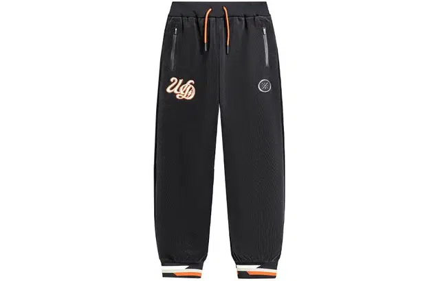 李宁儿童 加绒印花字母拼接束脚抓绒针织运动裤 儿童款 黑色