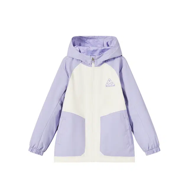 大童 鸿星尔克儿童 连帽舒适亲肤简约柔软拼色长袖风衣 藕荷紫