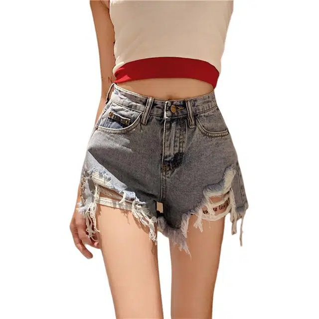 木清清 美式复古高腰阔腿时尚热裤牛仔短裤 女款