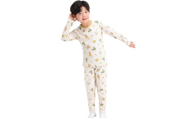 儿童款 左西 圆领简约卡通动漫上衣松紧腰长裤保暖套装 白色