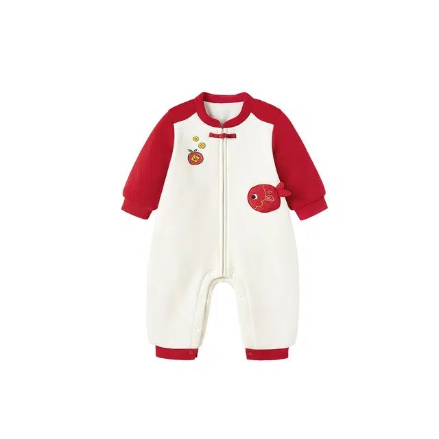 英氏 简约拼色舒适保暖长袖连体衣 浅杏白 婴幼童