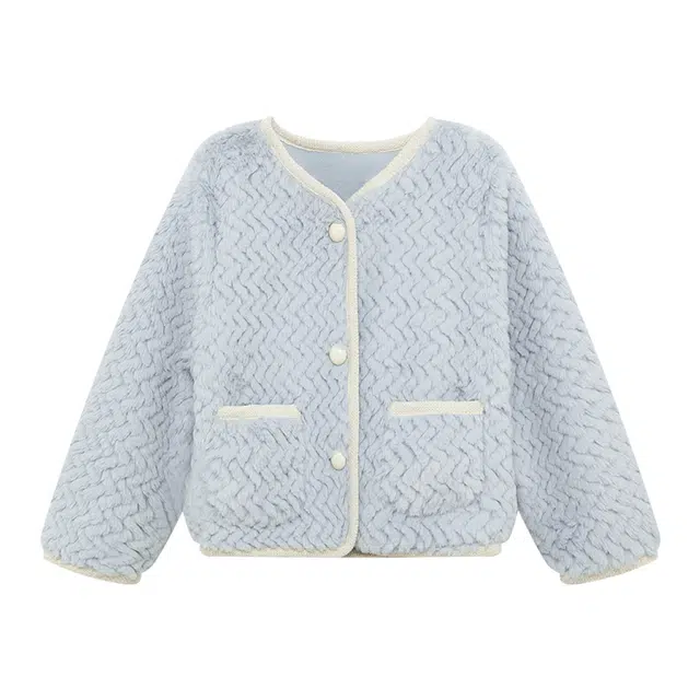 左西 拼色舒适保暖亲肤洋气上装 浅蓝色 儿童款