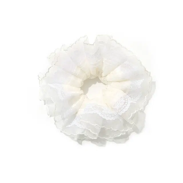 如花梦 白色双层大肠百搭高级感发饰 蕾丝 发圈 女款