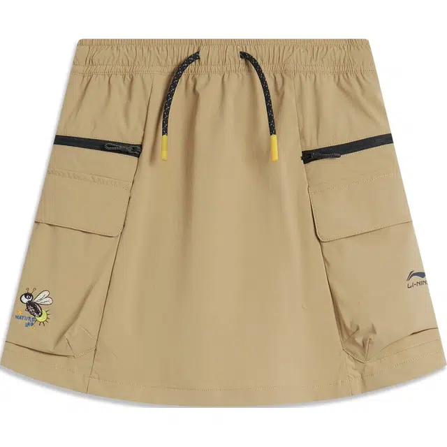 李宁儿童 运动生活系列 纯色中腰速干凉爽宽松裤裙短裤 儿童款 啡卡其