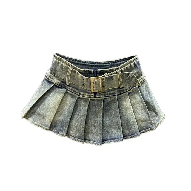Da Tou Denim Skirt Retro Blue