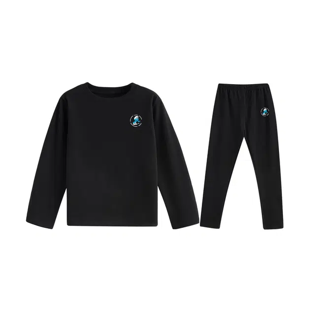 蓝精灵 德绒手感圆领上衣保暖裤子休闲运动套装 儿童款