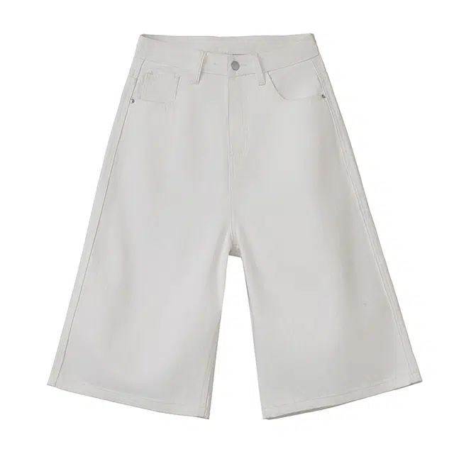 拾籍 美式阔腿七分夏季白色小个子宽松显瘦休闲牛仔短裤 女款