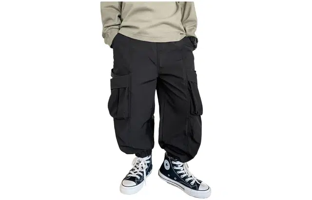 左西 户外纯色束脚腰内包边休闲裤 儿童款