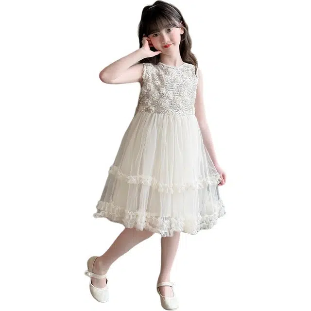 雅鹿连衣裙 圆领舒适无袖 米杏色 中小童