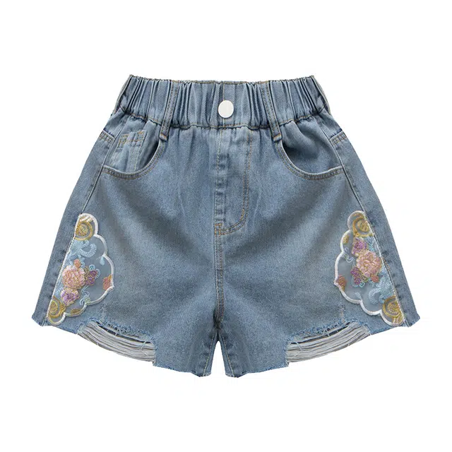 浪莎 百搭舒适破洞松紧短裤 大童 蓝色