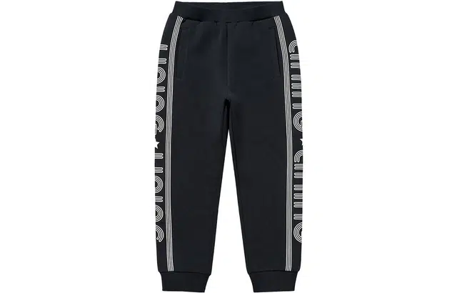 李宁儿童 童装 字母条纹宽松束脚针织运动裤 男童 标准黑