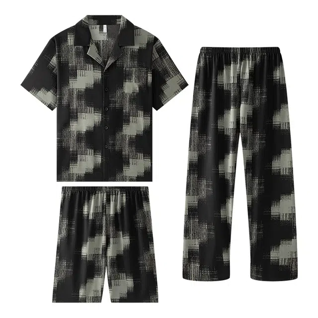 向薇 休闲简约短袖可外穿居家服舒适翻领睡衣套装 男款