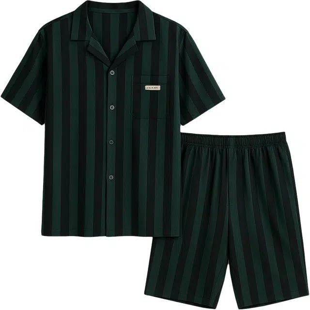 潞优野 纯棉短袖薄款休闲高级感家居服睡衣套装 男款