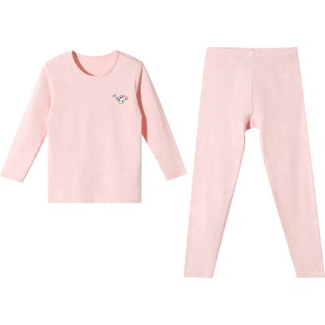 久岁伴 居家系列 吸汗透气柔软舒适保暖内衣套装 浅粉青少年