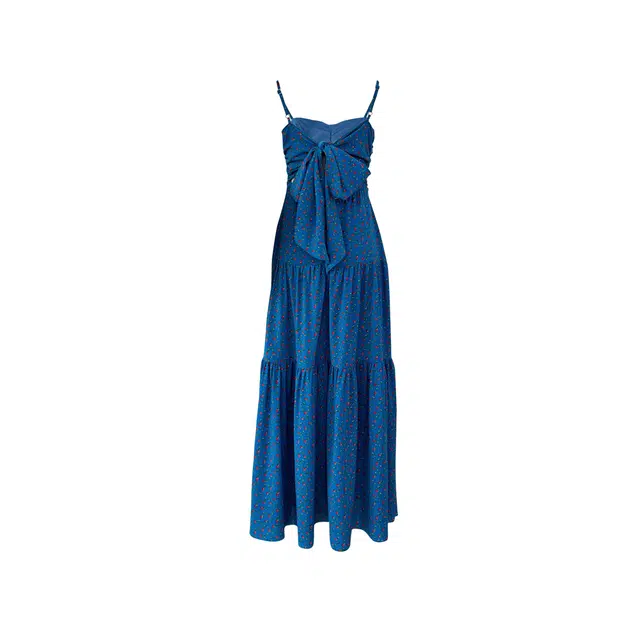 敲模女孩 法式纯欲风碎花气质蝴蝶结露背收腰辣妹海边度假风吊带连衣裙 女款