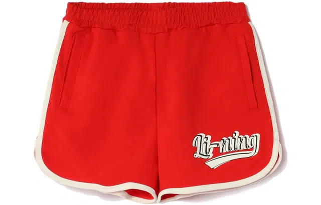 李宁儿童 运动生活系列 撞色字母印花运动儿童短裤 儿童款 焰红色
