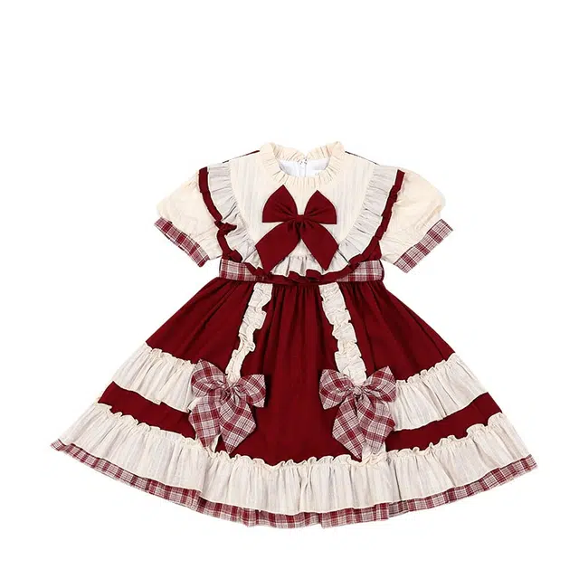 公主裙浪莎连衣裙 洋气舒适短袖 花边洛丽塔公主裙+蝴蝶结 中小童