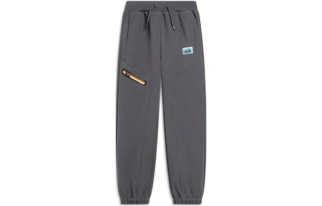 李宁儿童 童装 韦德系列 纯色中腰抓绒束脚针织运动裤 男童 地表灰