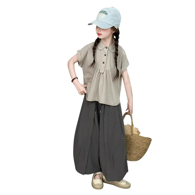 雅鹿休闲运动套装 简约时尚大气短袖长裤 灰色 儿童款