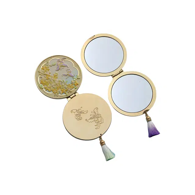 计轩 中国风文创金属折叠古典彩印雕刻流苏手持化妆镜