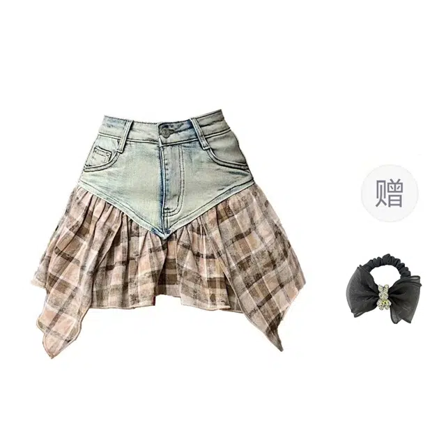 雾闪闪 减龄不规则显瘦拼接牛仔短裙 女款