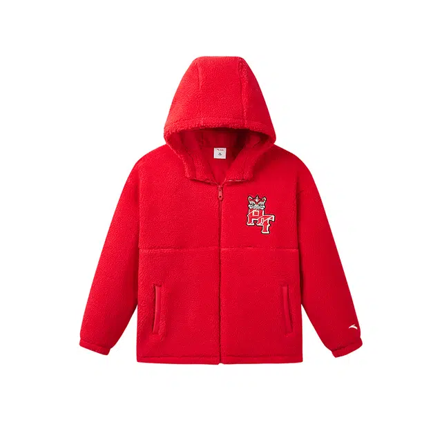 安踏儿童上装 连帽简约舒适长袖 红色 青少年