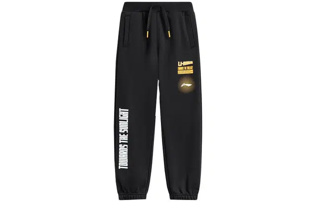 李宁儿童 加绒字母中腰束脚抓绒针织运动裤 儿童款 黑色