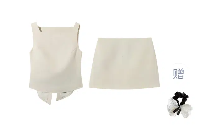 涂诗菲 韩系小众复古收腰设计感后背系带镂空上衣高腰显瘦半身裙裙装套装 女款