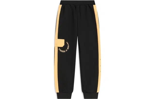 李宁儿童 童装 运动潮流系列 印花字母束脚针织运动裤 女童 黑色