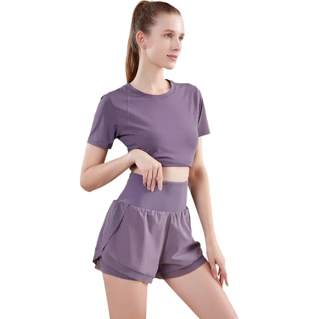 欧迪芬 纯色圆领运动装速干跑步训练修身高弹健身套装 女款