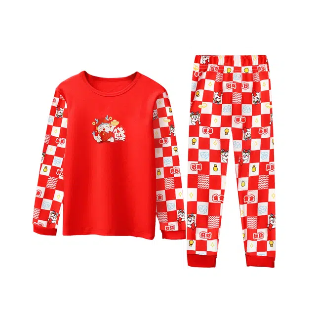 唐狮童装 新年卡通图案印花家居服秋衣秋裤保暖套装 儿童款