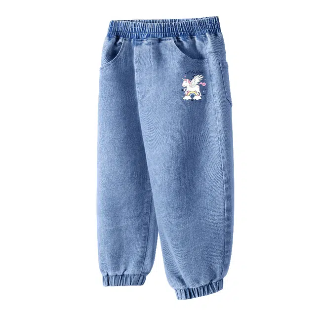 棉致 舒适柔软放弃洋气松紧腰印花透气牛仔裤 青少年