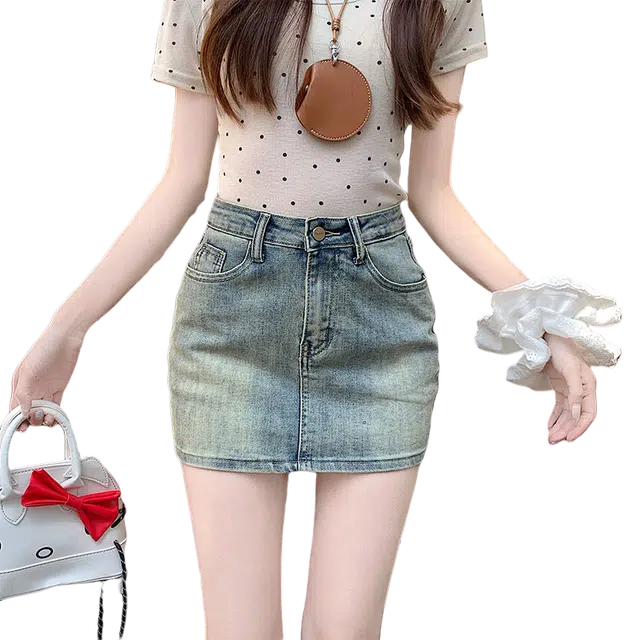 北极绒 复古舒适休闲牛仔短裙 女款 蓝色