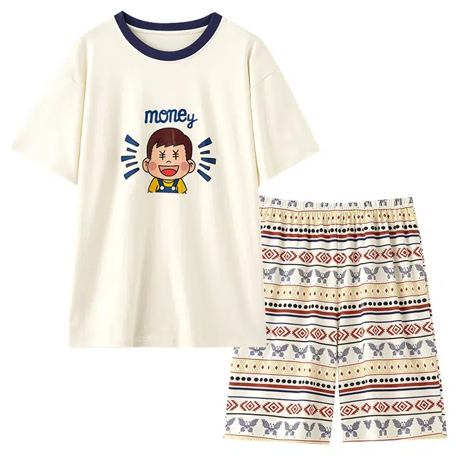 顶瓜瓜 短袖卡通印花时尚休闲可外穿家居服睡衣套装 男款 图片色