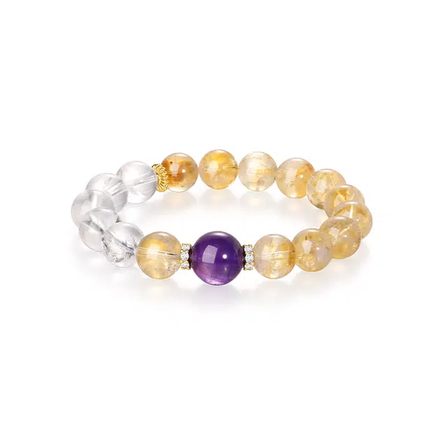 【三晶彩福随至】 金六福吉祥 招财进宝纳福呈祥时来运转八方来财 新中式国潮小众美好寓意高级暴富助力磁场转运珠#好运天然 黄水晶 手串 女款