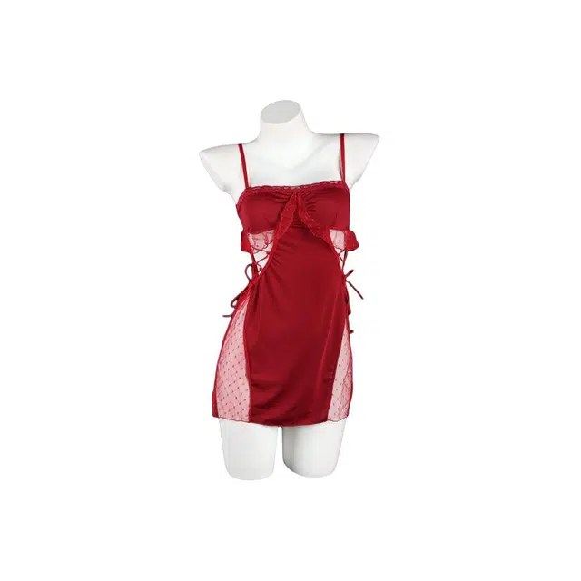 崇朵  大码性感 免脱小胸吊红色蕾丝睡裙