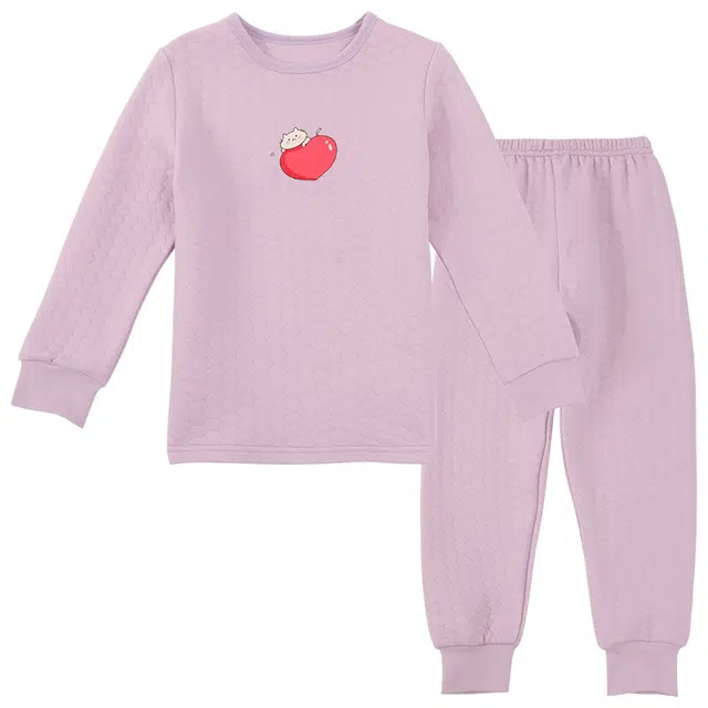 红豆 爱心卡通舒适柔软轻盈保暖套装 淡紫青少年