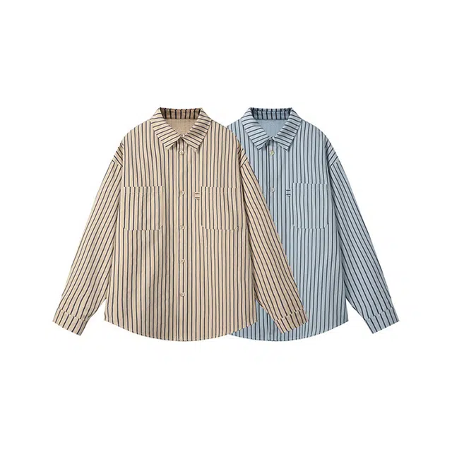 欧路得 长袖男秋季日系少年感百搭小众美式外套宽松情侣翻领衬衣衬衫 男款