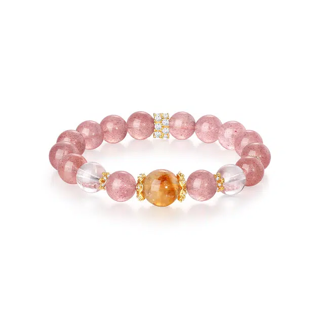 【莓粉幸福环绕】 金六福吉祥 增强爱情运气旺桃花助脱单爱情甜蜜转运招财桃花 生活顺遂吉祥如意百搭精致日常显白#好运天然 草莓晶 手串 女款