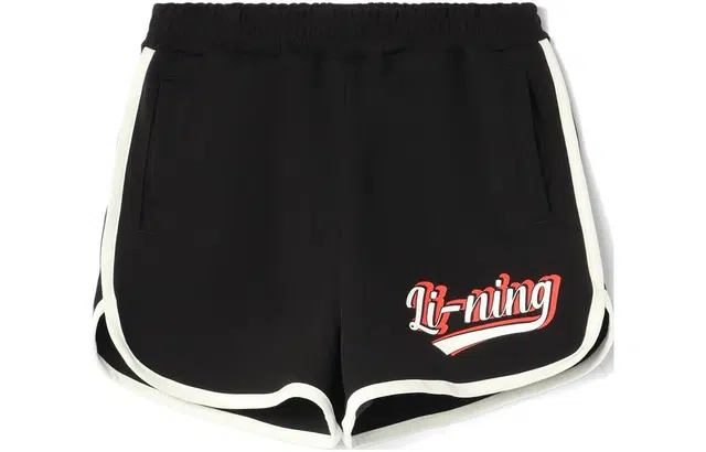 李宁儿童 运动生活系列 撞色字母印花运动儿童短裤 儿童款 黑色