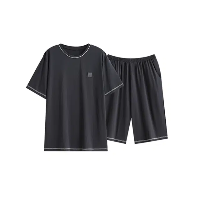 潞优野 圆领短袖薄款凉感休闲家居服睡衣套装 男款