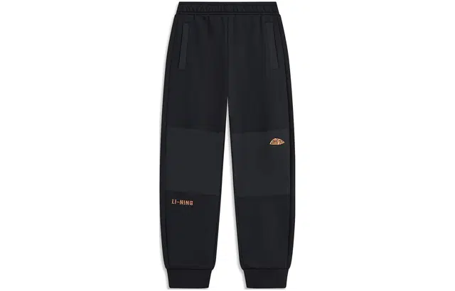 李宁儿童 童装 运动生活系列 纯色中腰束脚针织运动裤 女童 黑色