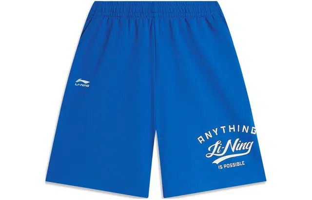 李宁儿童 运动生活系列 字母印花中腰直筒儿童短裤 儿童款 苍蓝色