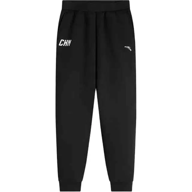 青少年 安踏儿童 字母中腰舒适透气加绒保暖宽松束脚针织运动裤 梦幻黑