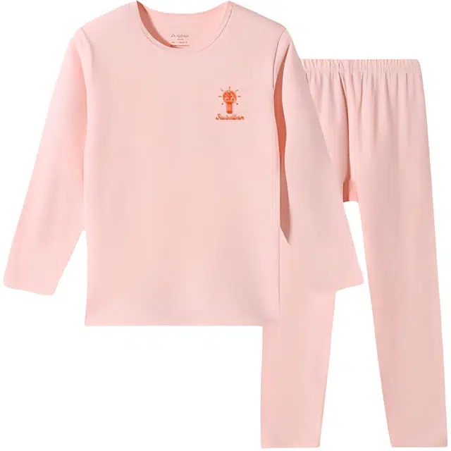 久岁伴 居家系列 保暖舒适柔软内衣套装 粉色青少年