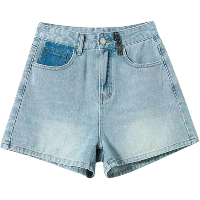 法文箱子 高腰卷边显瘦宽松百搭热裤牛仔短裤 女款