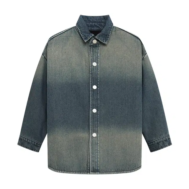 左西 暖绒系列 渐变柔软时尚透气长袖衬衫 牛仔色 儿童款