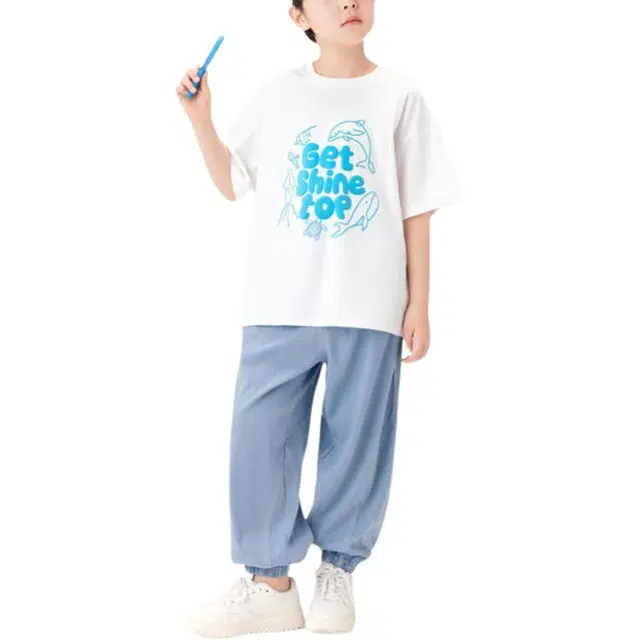 左西牛仔裤 凉感透气舒适松紧 浅蓝色 中小童